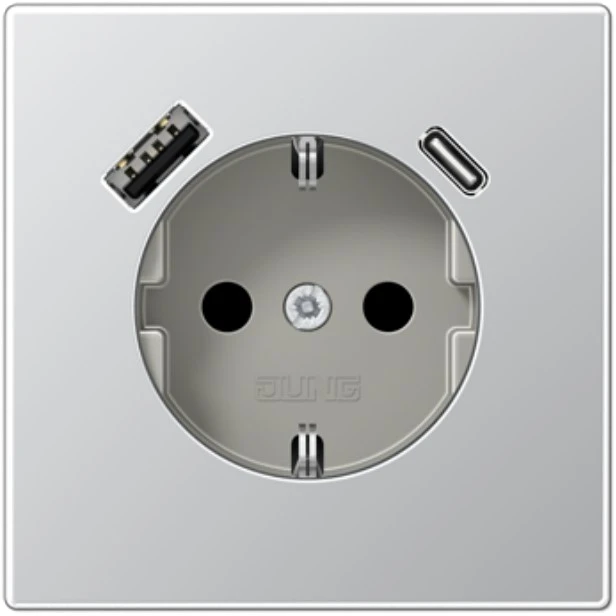 Kištukinis lizdas su A ir C tipo USB jungtimis, padidinta kontaktų apsauga, aliuminio sp.
