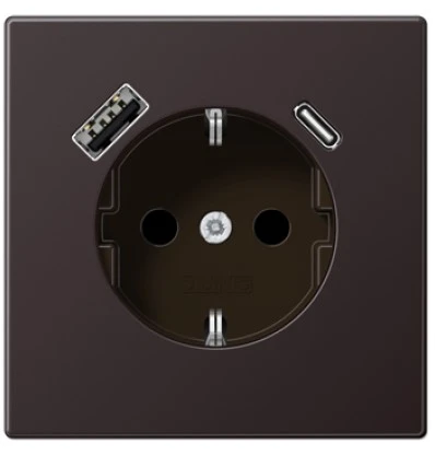 Kištukinis lizdas su A ir C tipo USB jungtimis, padidinta kontaktų apsauga, tamsaus aliuminio sp.