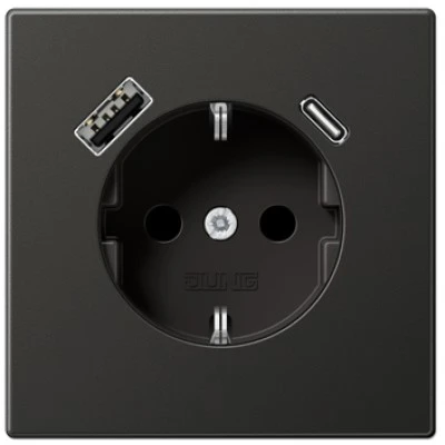 Kištukinis lizdas su A ir C tipo USB jungtimis, padidinta kontaktų apsauga, antracito sp.