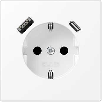 Jung Kištukinis lizdas su įžeminimu ir USB krovikliais, LS 1520-15 CA, matinis lakuotas, baltas
