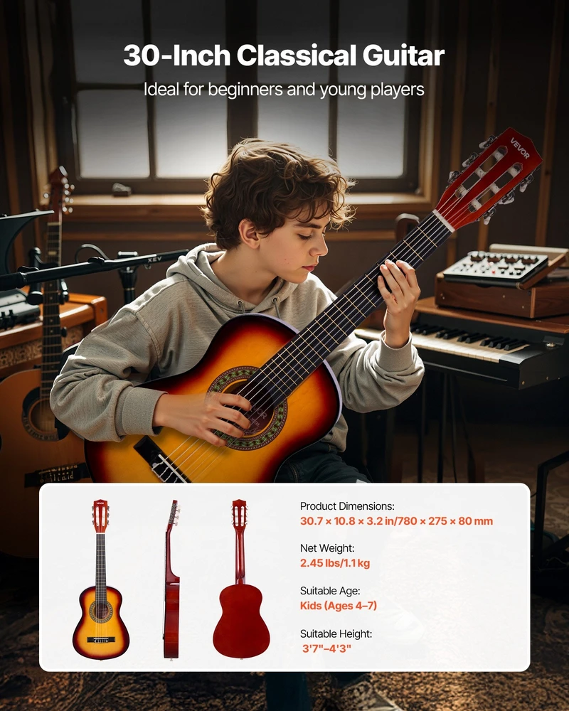 VEVOR Klasikinė gitara 780 mm, pradedančiųjų rinkinys