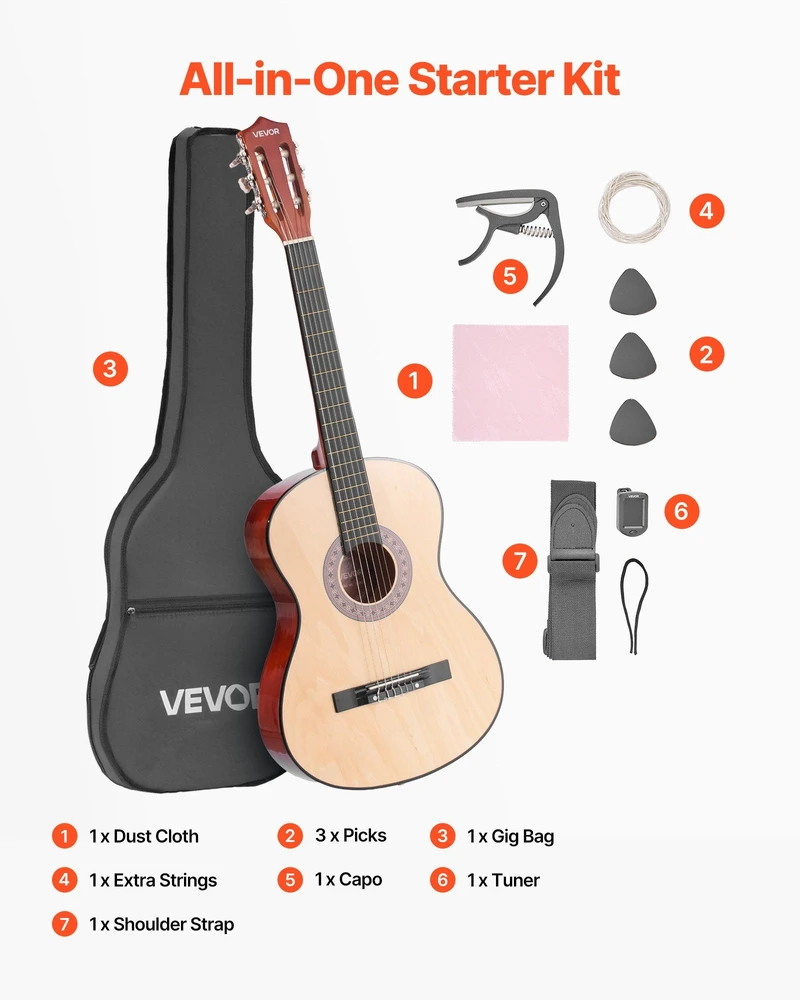 VEVOR Klasikinė gitara su priedais pradedantiesiems