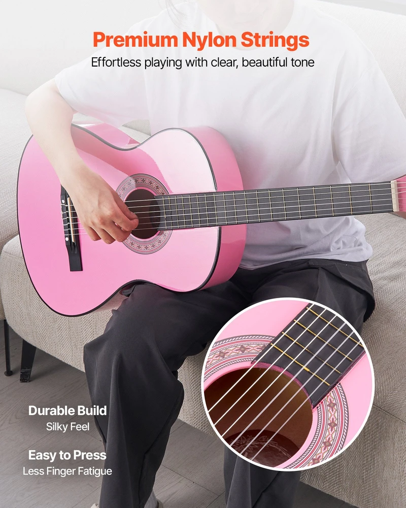 VEVOR Klasikinė gitara pradedantiesiems, 960 mm, rožinė