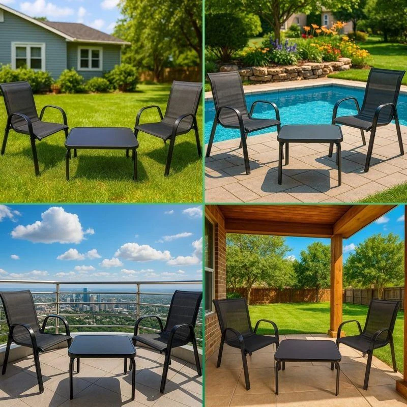 Extralink Juodas Forest Garden Furniture Set, Textilene Two Chairs + Juodas Table lauko baldų komplektas Juoda