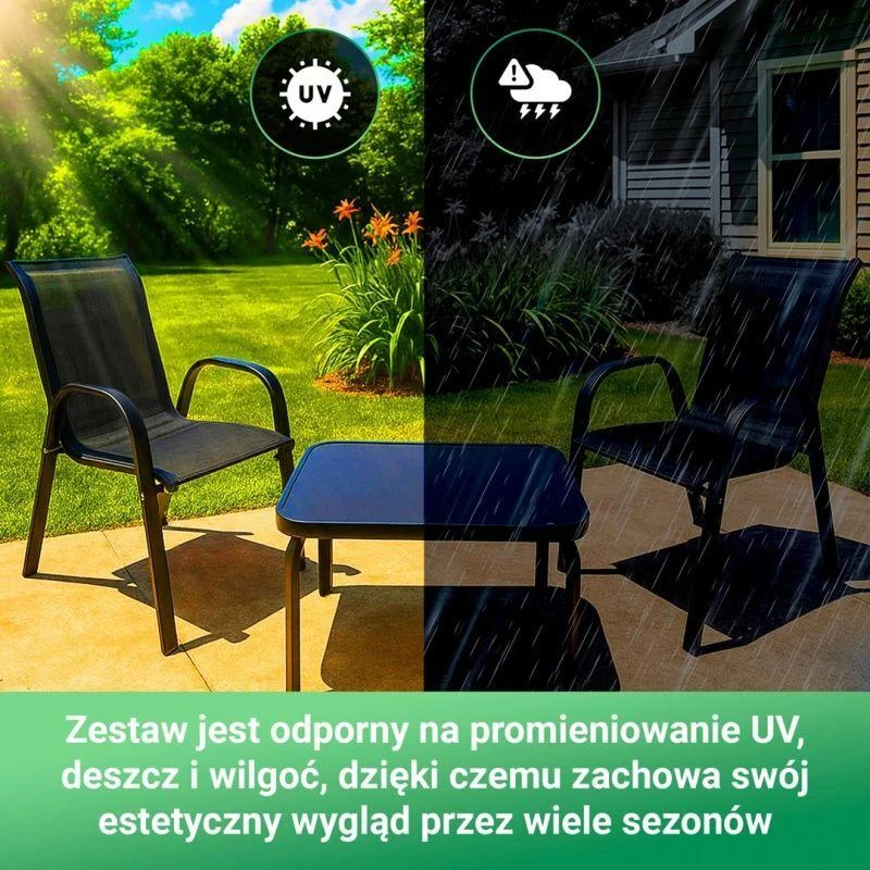 Extralink Juodas Forest Garden Furniture Set, Textilene Two Chairs + Juodas Table lauko baldų komplektas Juoda