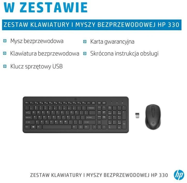 Klaviatūra Belaidė klaviatūros ir pelės komplektas HP 330, juoda, 2V9E6AA