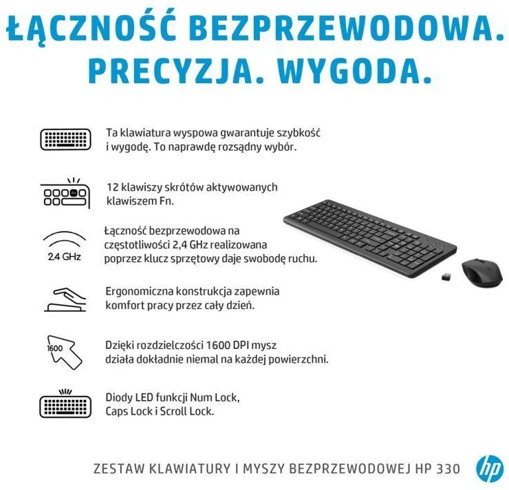Klaviatūra Belaidė klaviatūros ir pelės komplektas HP 330, juoda, 2V9E6AA
