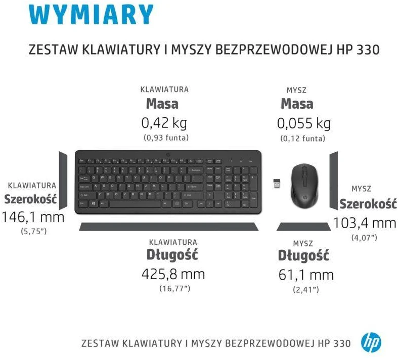 Klaviatūra Belaidė klaviatūros ir pelės komplektas HP 330, juoda, 2V9E6AA