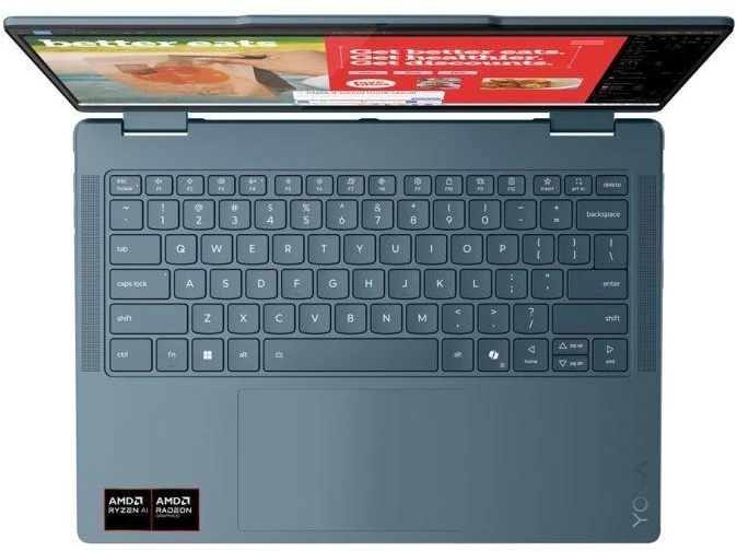 Lenovo Yoga 7 2-in-1 14AKP10 Copilot+ asmeninis kompiuteris AMD Ryzen AI 5 340 hibridinis (2-in-1) 35,6 cm (14") Jutiklinis ekranas WUXGA 16 GB LPDDR5-SDRAM 512 GB SSD Wi-Fi 7 (802.11be) Windows 11 Home Teal
