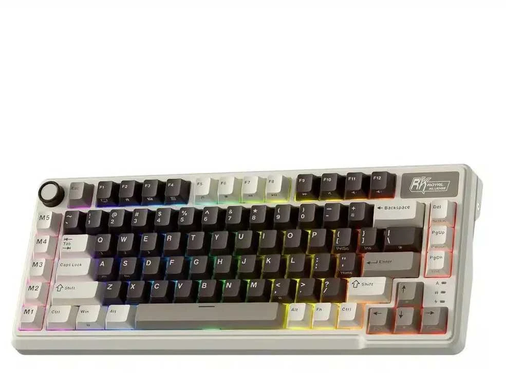 Royal Kludge L75 RGB Mocha Pilkas belaidė klaviatūra | 75%, Hot-swap, Kreminis switches, US