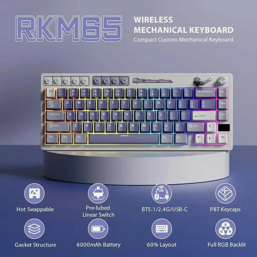 Blue Klaviatūra Royal Kludge M65 (Ocean Mėlyna)