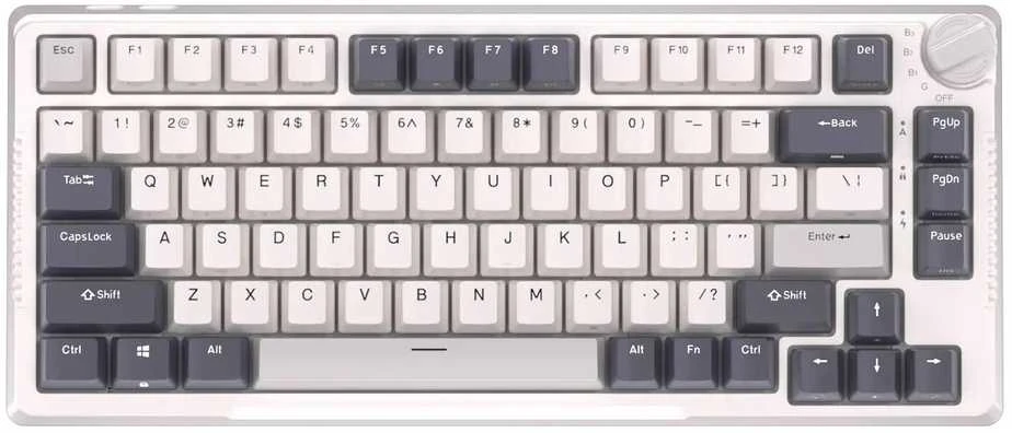Royal Kludge RH81 balta belaidė mechaninė klaviatūra | 75%, Hot-swap, RGB, Sky Cyan Switches, US