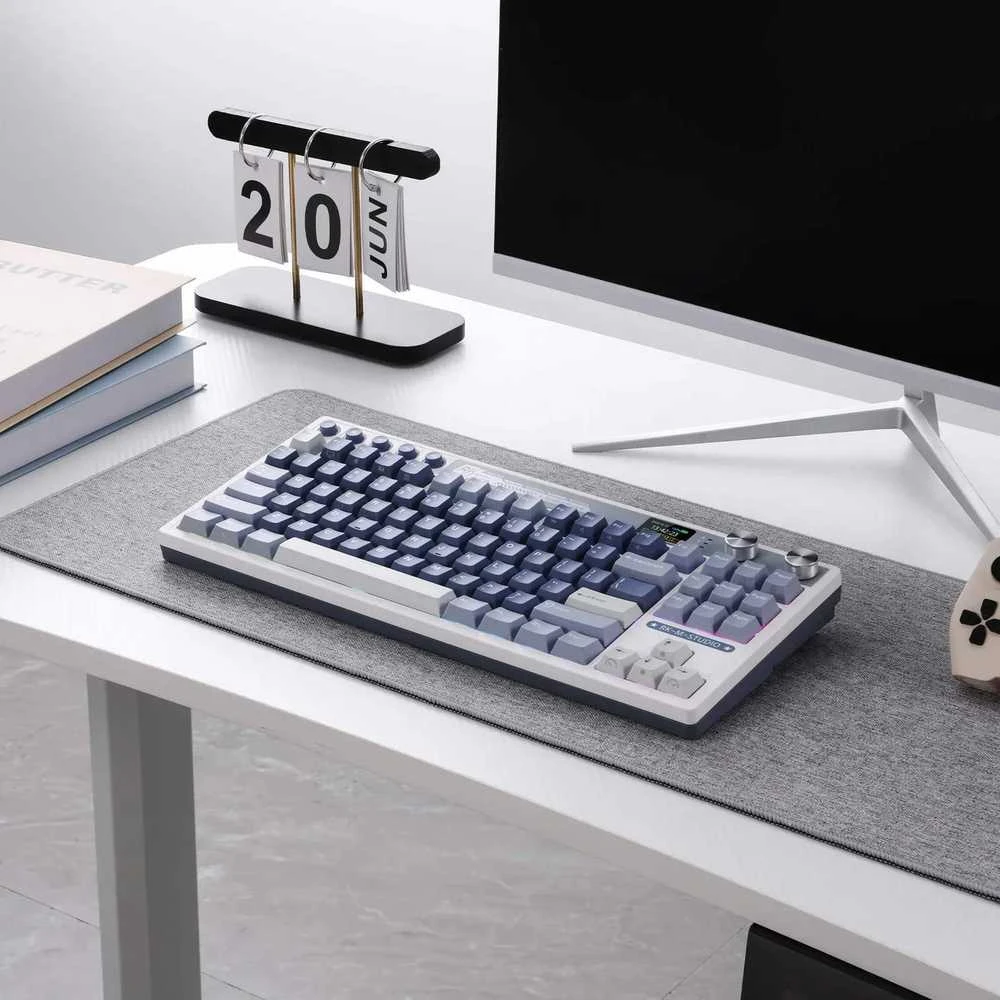 Royal Kludge RK M87 Ocean Mėlyna belaidė klaviatūra | TKL, Hot-swap, Kremas switches, US