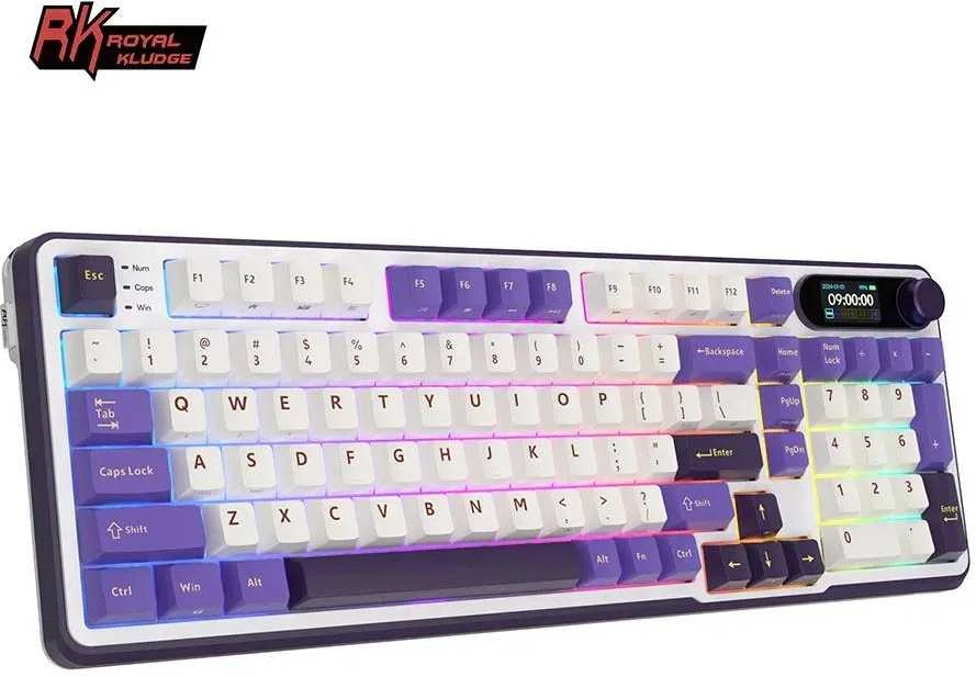 „Royal Kludge RK-S98 RGB Blackberry“ klaviatūra | 96%, karšto keitimo, žalios spalvos jungikliai, JAV