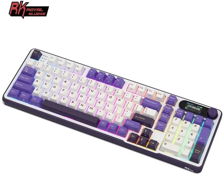 „Royal Kludge RK-S98 RGB Blackberry“ klaviatūra | 96%, karšto keitimo, žalios spalvos jungikliai, JAV