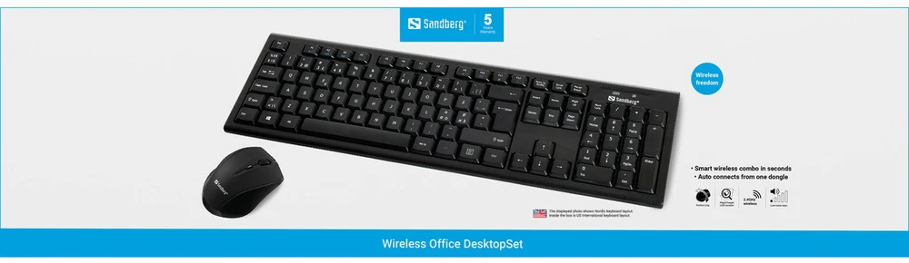 Klaviatūra Sandberg Wireless Office DesktopSet INT belaidis klaviatūros ir pelės rinkinys