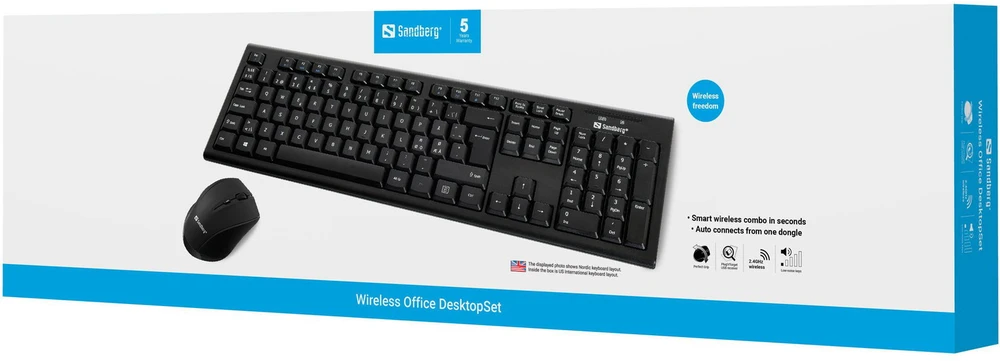 Klaviatūra Sandberg Wireless Office DesktopSet INT belaidis klaviatūros ir pelės rinkinys