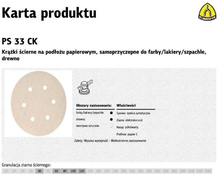 Krążek Kibus šlifavimo popierius KLINGSPOR PS 33 CK GLS3 150mm 60