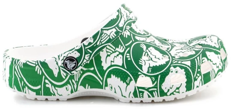 Klumpės Crocs Classic Duke Print, žalios ir baltos