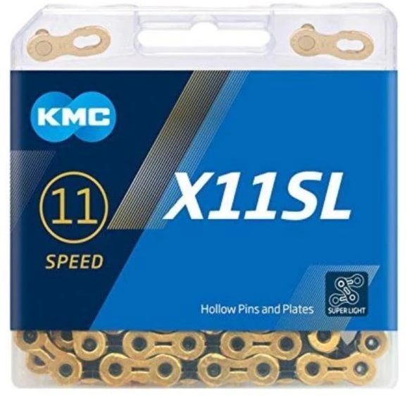KMC Grandinė X11 SL Ti-N 118 Narių Auksinė Juoda Dėžutėje