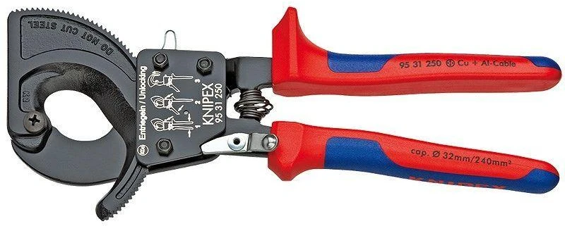 Kabelių kirpimo terkšlinės žirklės Ø32mm/240mm², Knipex