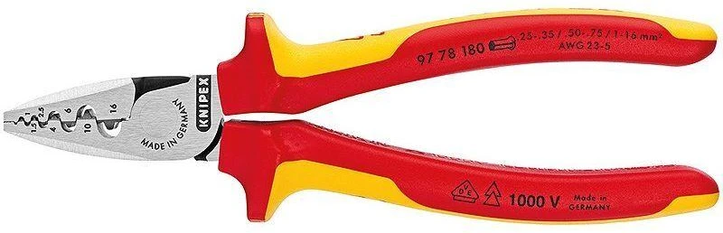 Replės elektrikams laidų antgaliams 0.25-16 mm² užspausti 97 78 180, Knipex