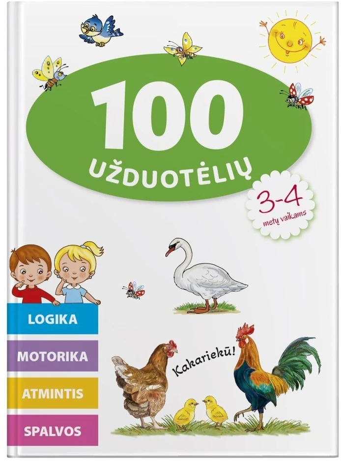 KNYGA 100 užduočių 3-4 metų vaikams. Logika, motorika, atmintis, spalvos.