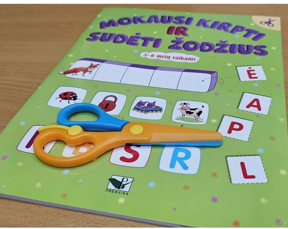KNYGA Mokausi kirpti ir sudėti žodžius 5-6 metų vaikams su žirklutėmis.