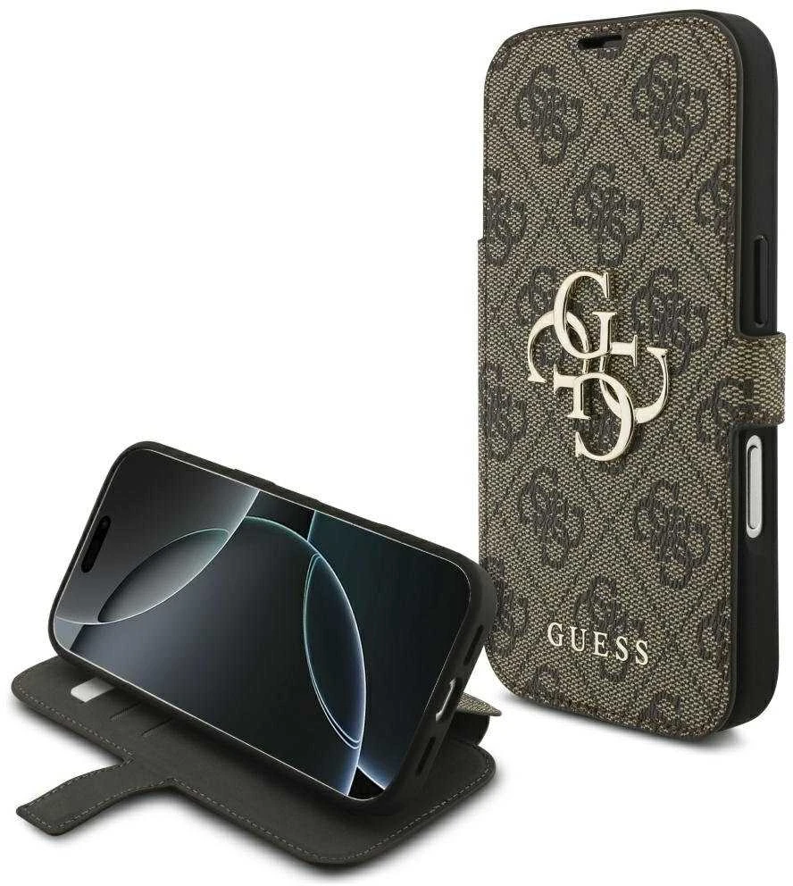 Guess Book 4G Metal Logo Dėklas Apple iPhone 17 Pro rudos spalvos