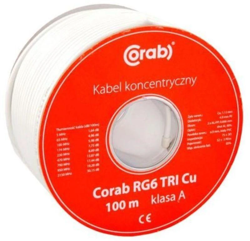 RBC bendraašis kabelis RG6 TRI Cu CORAB (100 m ritė) A klasė