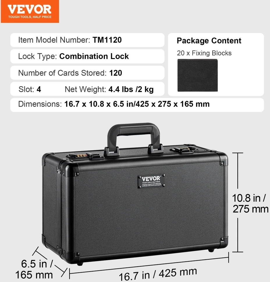 VEVOR PSA kortelių dėžė su kodine spyna 120 vnt.