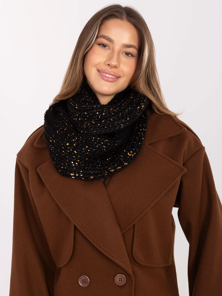 Šalikas juodas megztas su blizgiais akcentais AT Collection