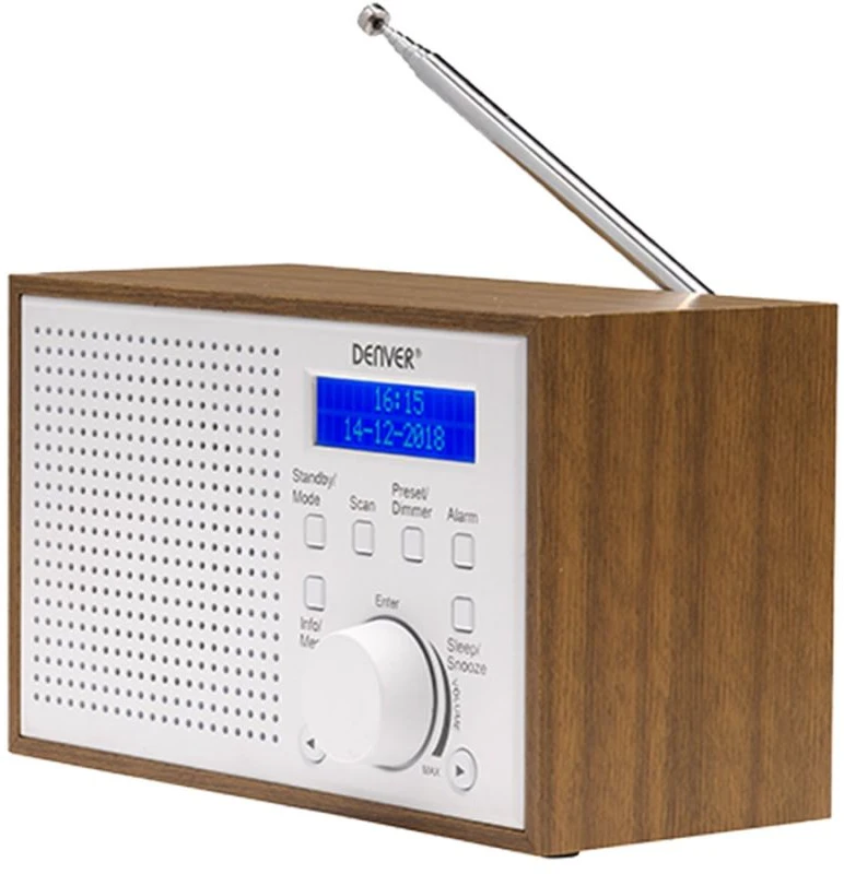 Kompaktiškas DAB+/FM radijas Denver DAB-46, rudas ir baltas