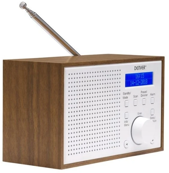 Kompaktiškas DAB+/FM radijas Denver DAB-46, rudas ir baltas