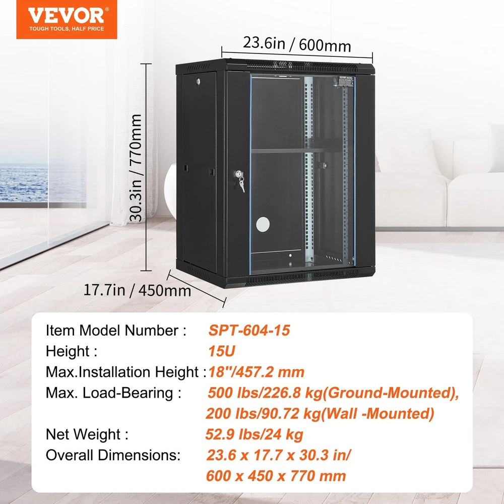 VEVOR 15U sieninis serverio stovo spintos korpusas