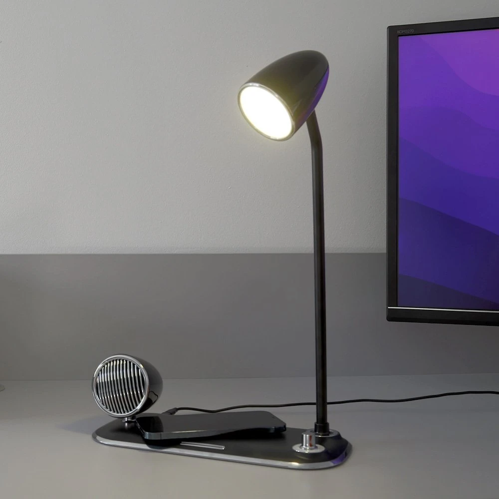 Stalinė lempa su Qi įkrovikliu ir Bluetooth kolonėle Tellur Nostalgia, 15 W, juoda