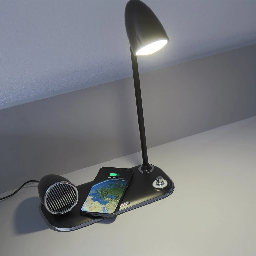 Stalinė lempa su Qi įkrovikliu ir Bluetooth kolonėle Tellur Nostalgia, 15 W, juoda