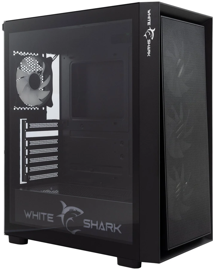 White Shark Kompiuterio korpusas su 4 RGB ventiliatoriais Baltas Shark Warhead-3, 12 cm, juodas