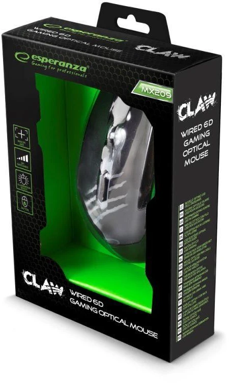 Kompiuterio pelė Esperanza MX209 Claw EGM209G (optinė; 2400 DPI; juoda)