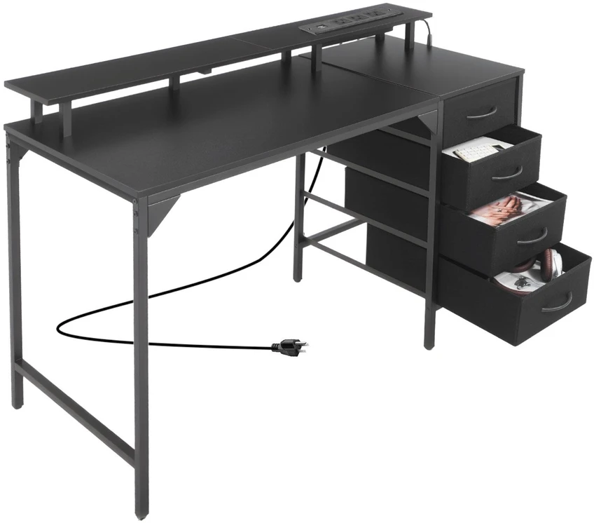 VEVOR 120 cm kompiuterio stalas su LED šviesomis ir elektros lizdais