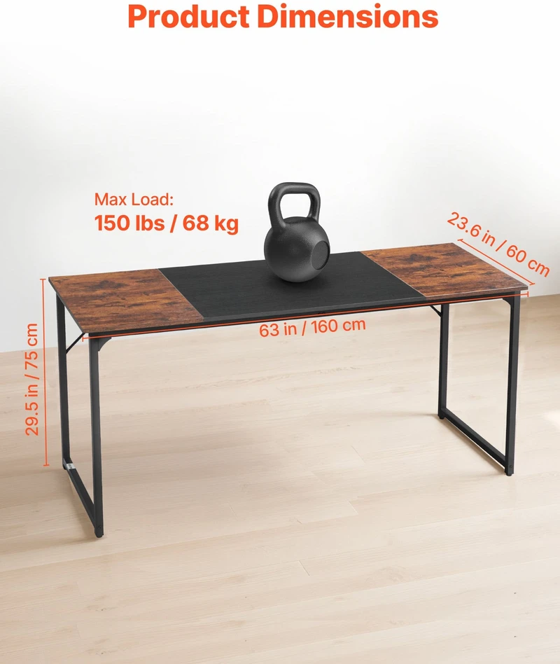 VEVOR Kompiuterio stalas 160 cm, rusvas juodas