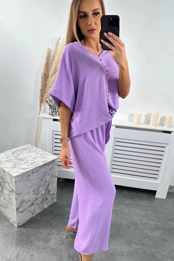 Komplektas su palaidine ir kelnėmis, šviesiai violetinės spalvos