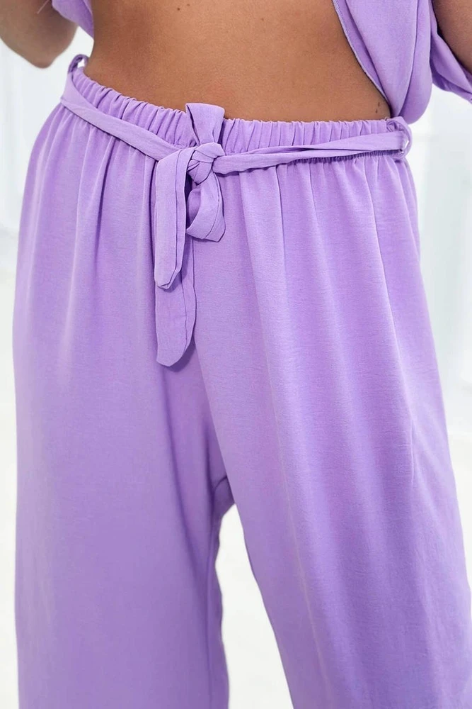 Komplektas su palaidine ir kelnėmis, šviesiai violetinės spalvos