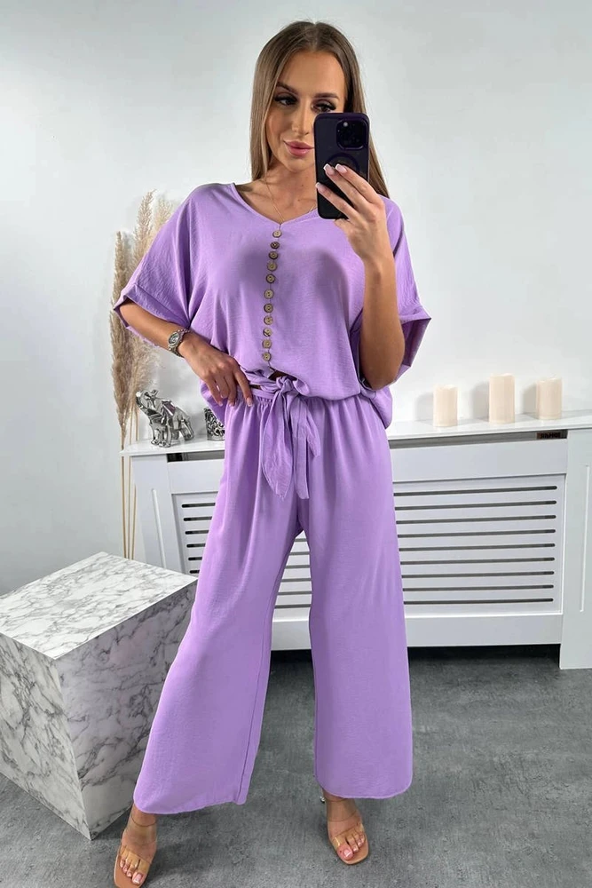 Komplektas su palaidine ir kelnėmis, šviesiai violetinės spalvos