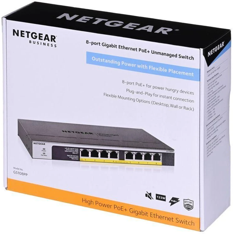NETGEAR jungiklis nevaldomas 8 prievadų Gigabit POE / POE +