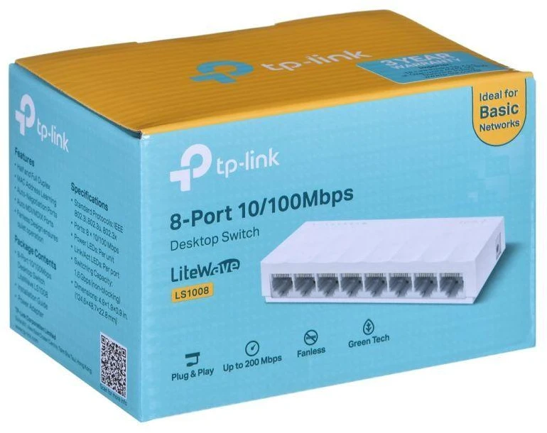 Ausinės Komutatorius TP-LINK TL-LS1008, 8 x RJ45 10/100 Mb/s prievadai (automatinis ryšio greičio nustatymas, automatinis MDI/MDIX)