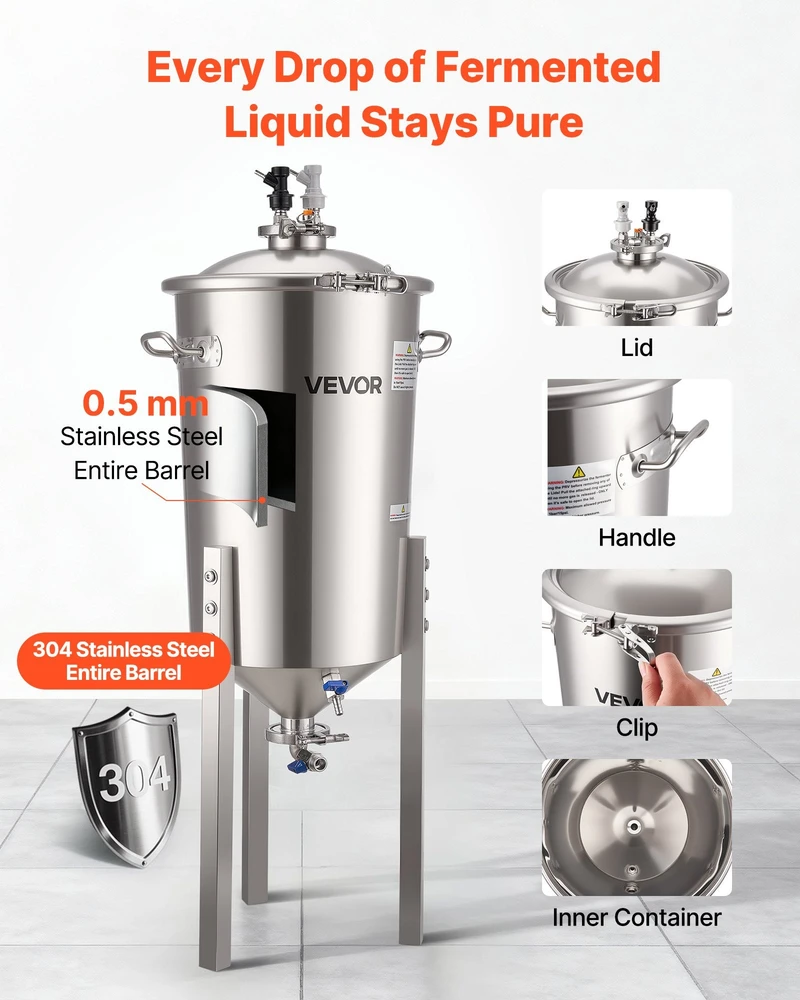 VEVOR Nerūdijančio plieno kūginis fermenteris 30L