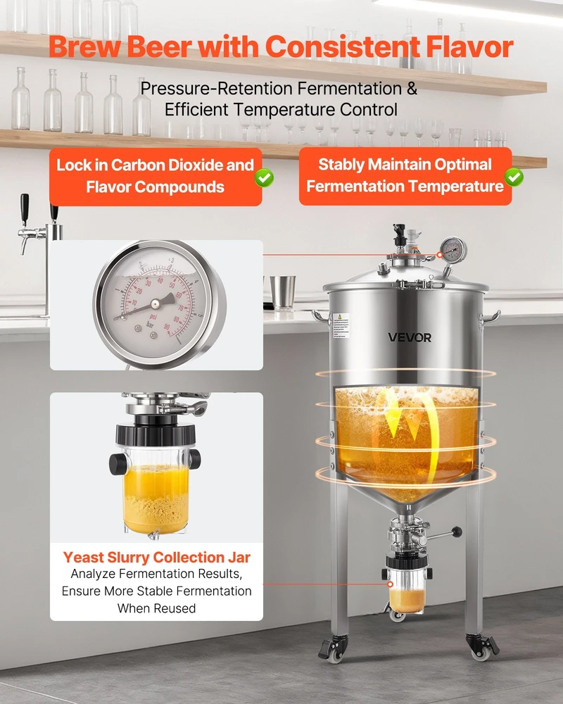 VEVOR Nerūdijančio plieno kūginis fermentatorius, 60 l