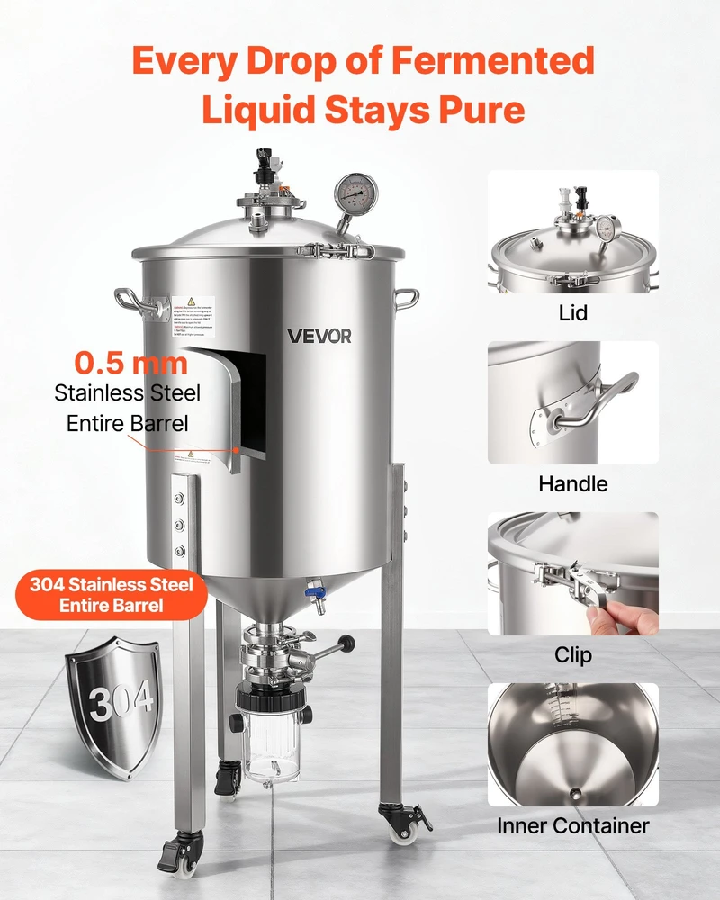 VEVOR Nerūdijančio plieno kūginis fermentatorius, 60 l