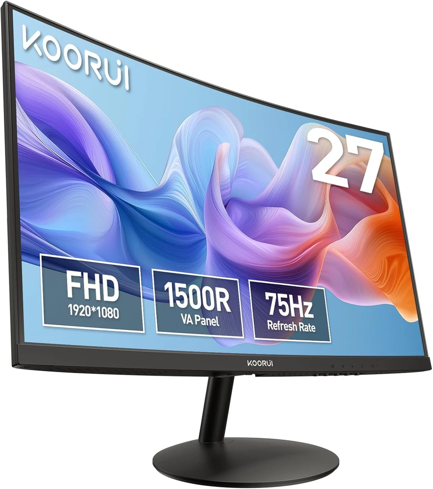 KOORUI lenktas 27 colių Full HD monitorius 75 Hz su HDMI ir VGA, 27N5CA